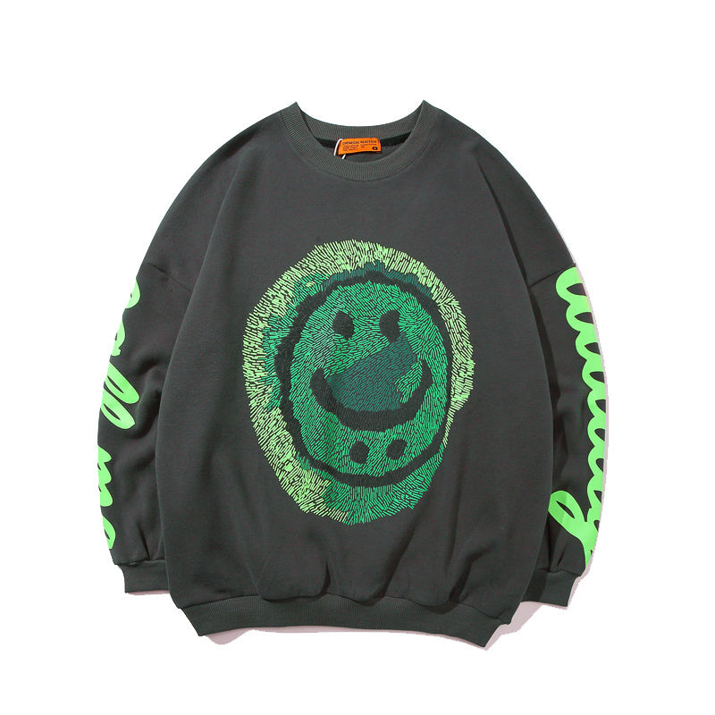 Abstract smiling face printed sweater men - Gray / M