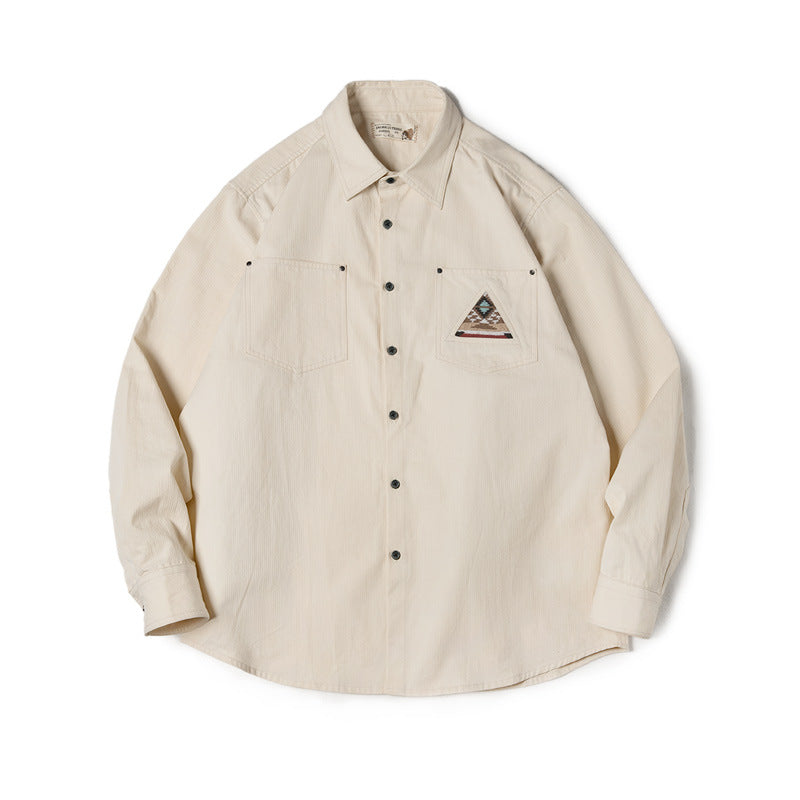 Men’s Retro Indian Totem Creamy-white Long-sleeved Shirt - Beige / S