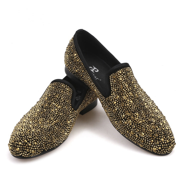 Black abrasive leather golden diamond men’s Lefu shoes pedal casual shoes - 39