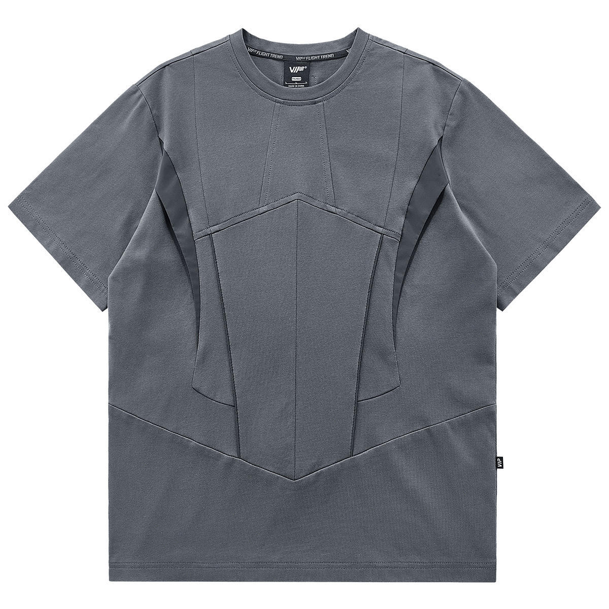 Men’s Fashion Reflective Strip Splicing Short Sleeve - Carbon Grey / M