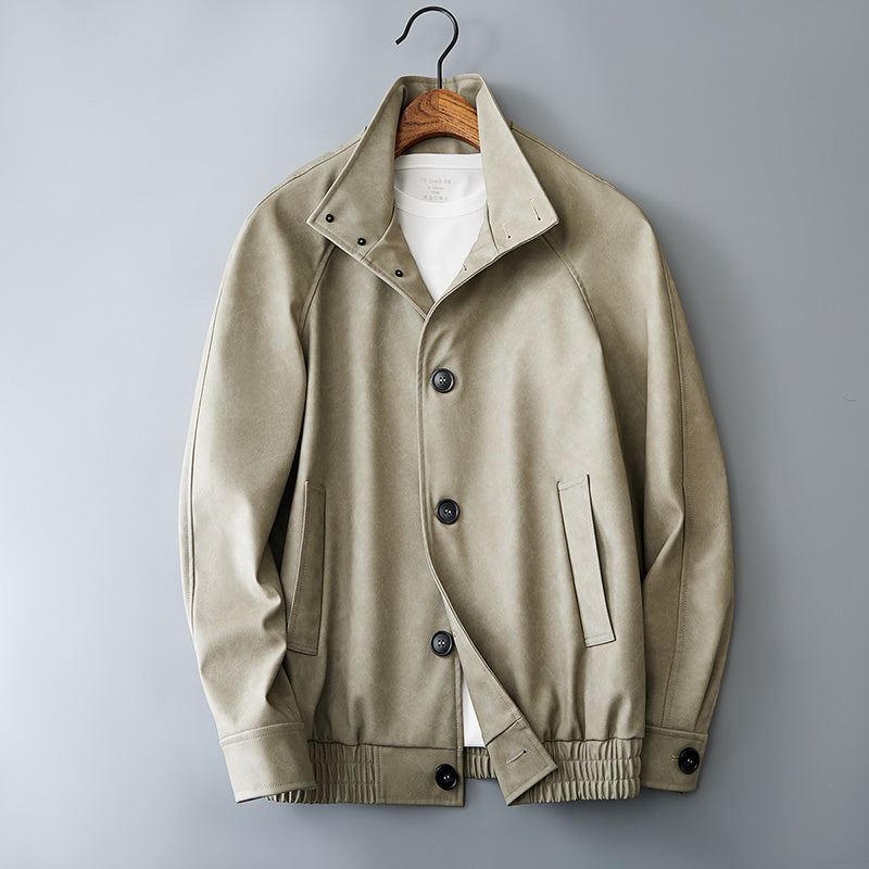 Casual Korean Retro Two-tone Men’s Coat - Dark Khaki Cloth Color / M