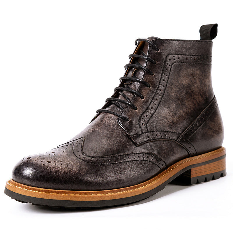 Casual Men’s Leather Round Toe Martin Boots - Black / 42