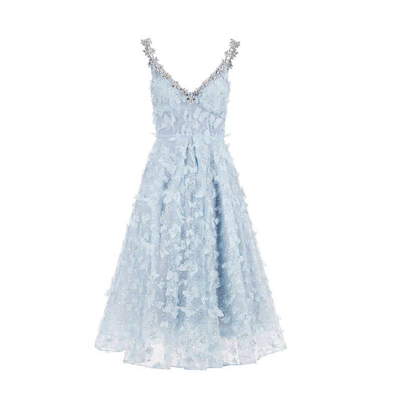 Women’s Crystal Suspender Birthday Engagement Cocktail Dress - Starlight blue / XS