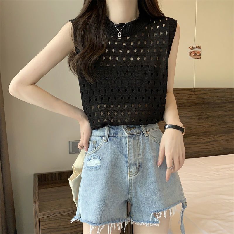 Design Solid Color Hollow Sweater Casual Loose - Black / Average Size