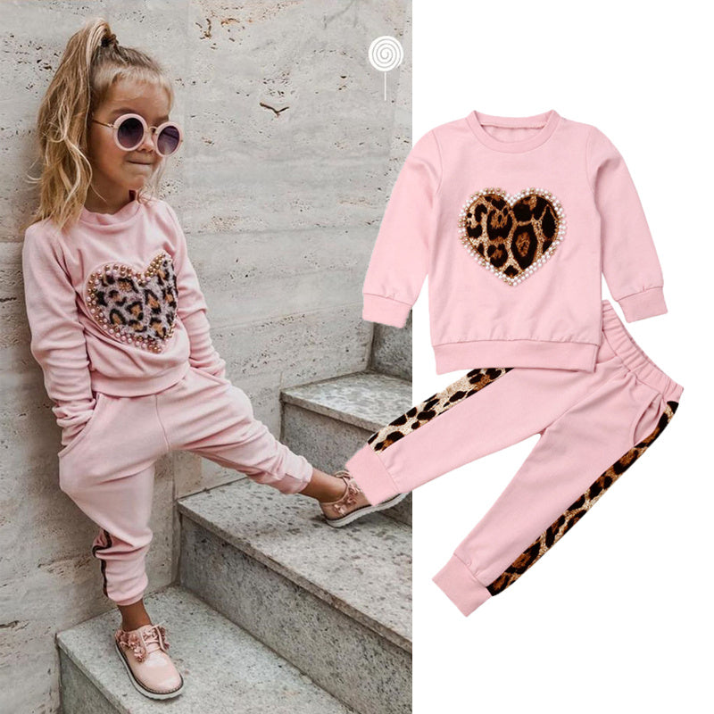 Print sweatshirt two-piece - Pink / 110cm