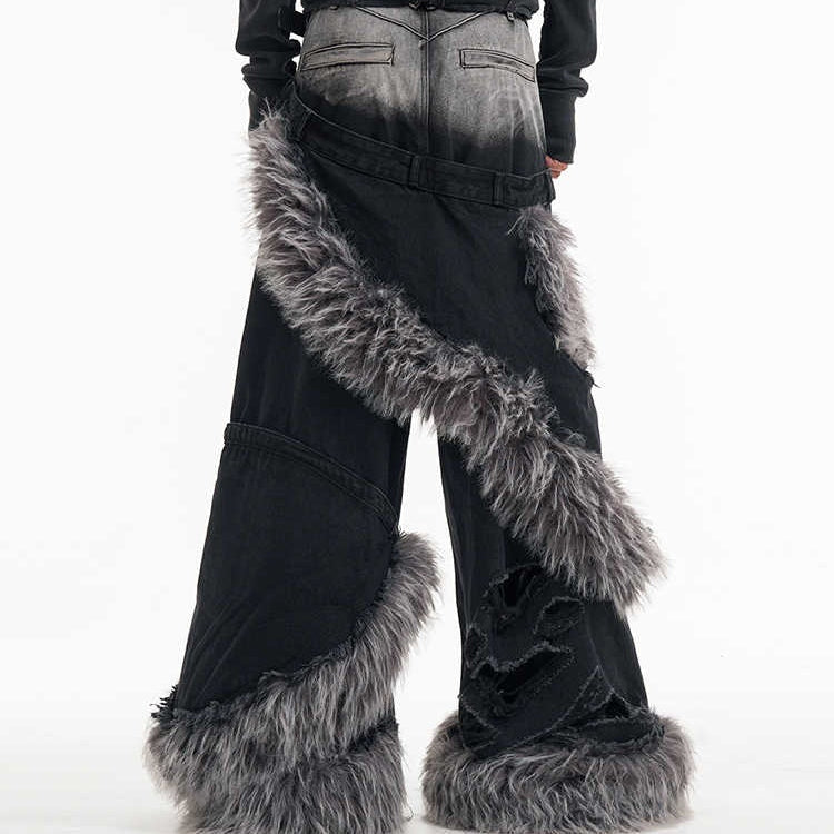 Fake Two-piece Pu Handsome High-grade Jeans For Men - Black / S