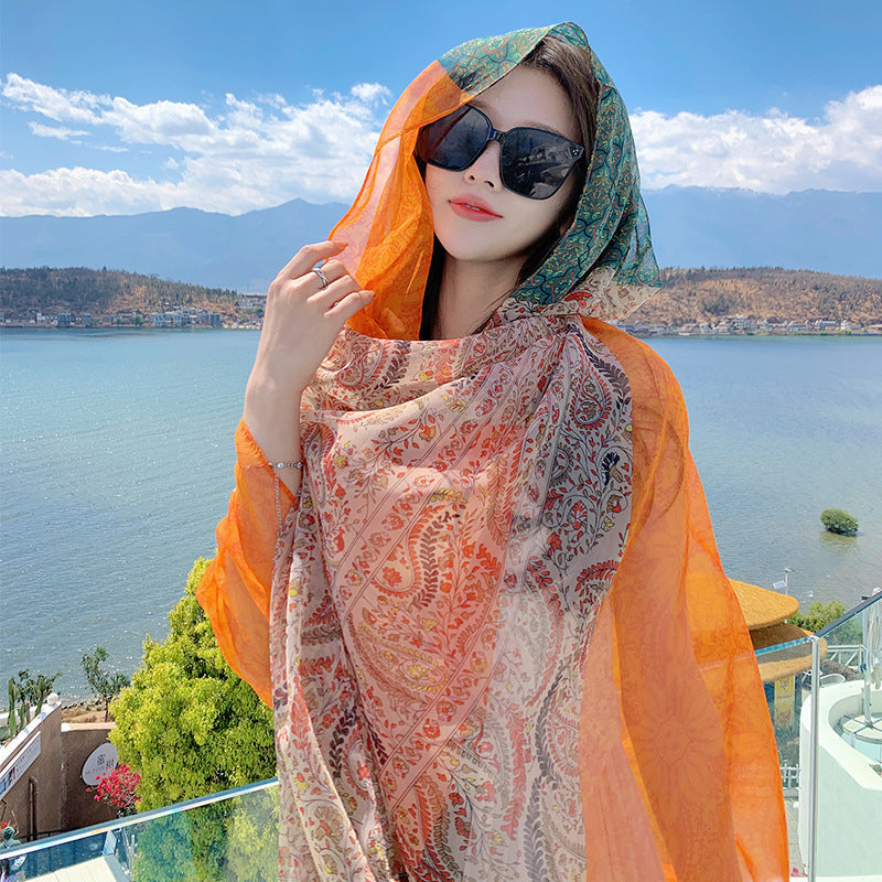 Desert Versatility For Traveling Sun Protection Toe Cap Silk Scarf - Colorful Cashew Nuts