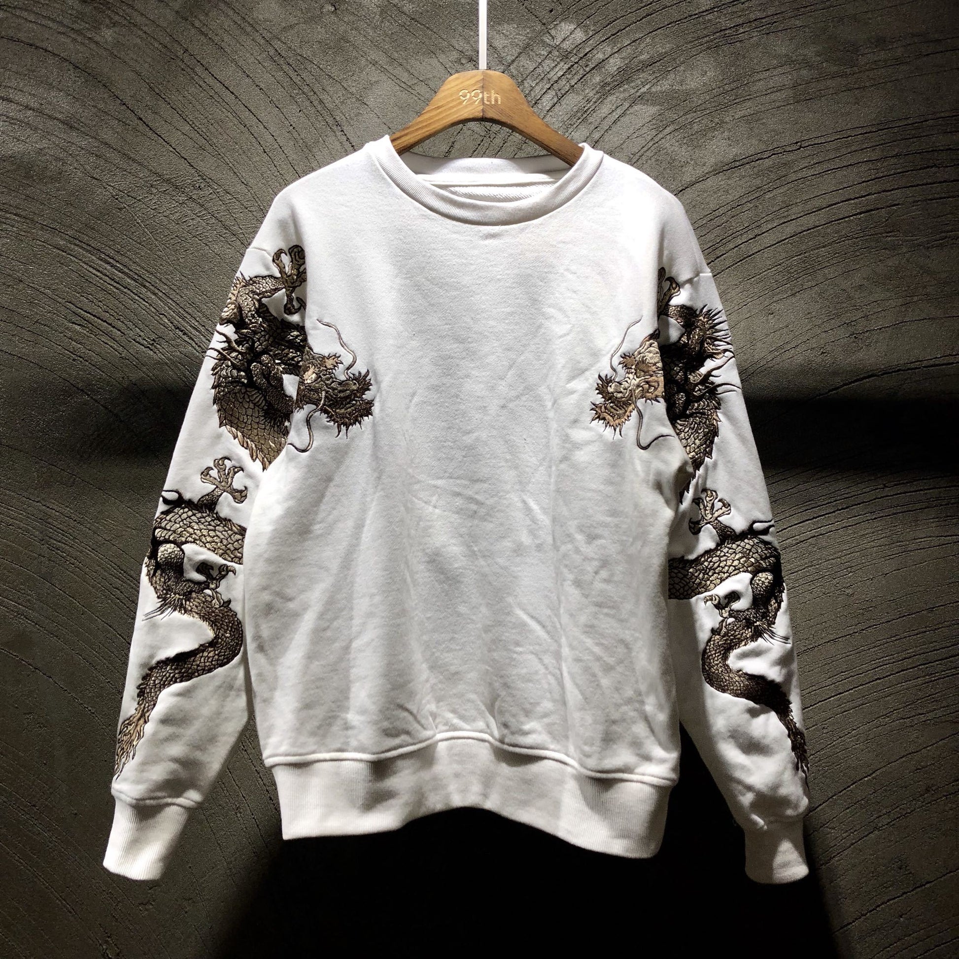 Men’s embroidered crew neck sweatshirt with double arms - White / M