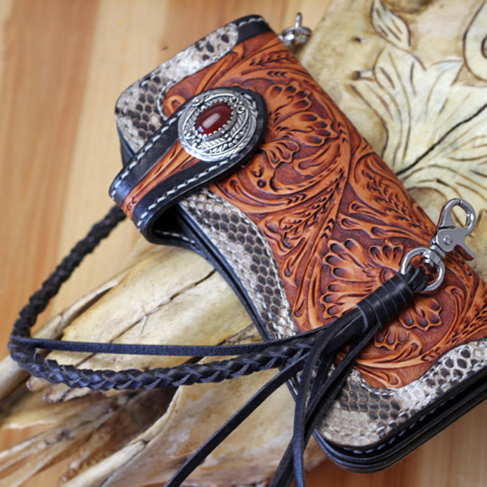 Fashionable Leather Wallet For Men’s Long Style - Attached leather rope