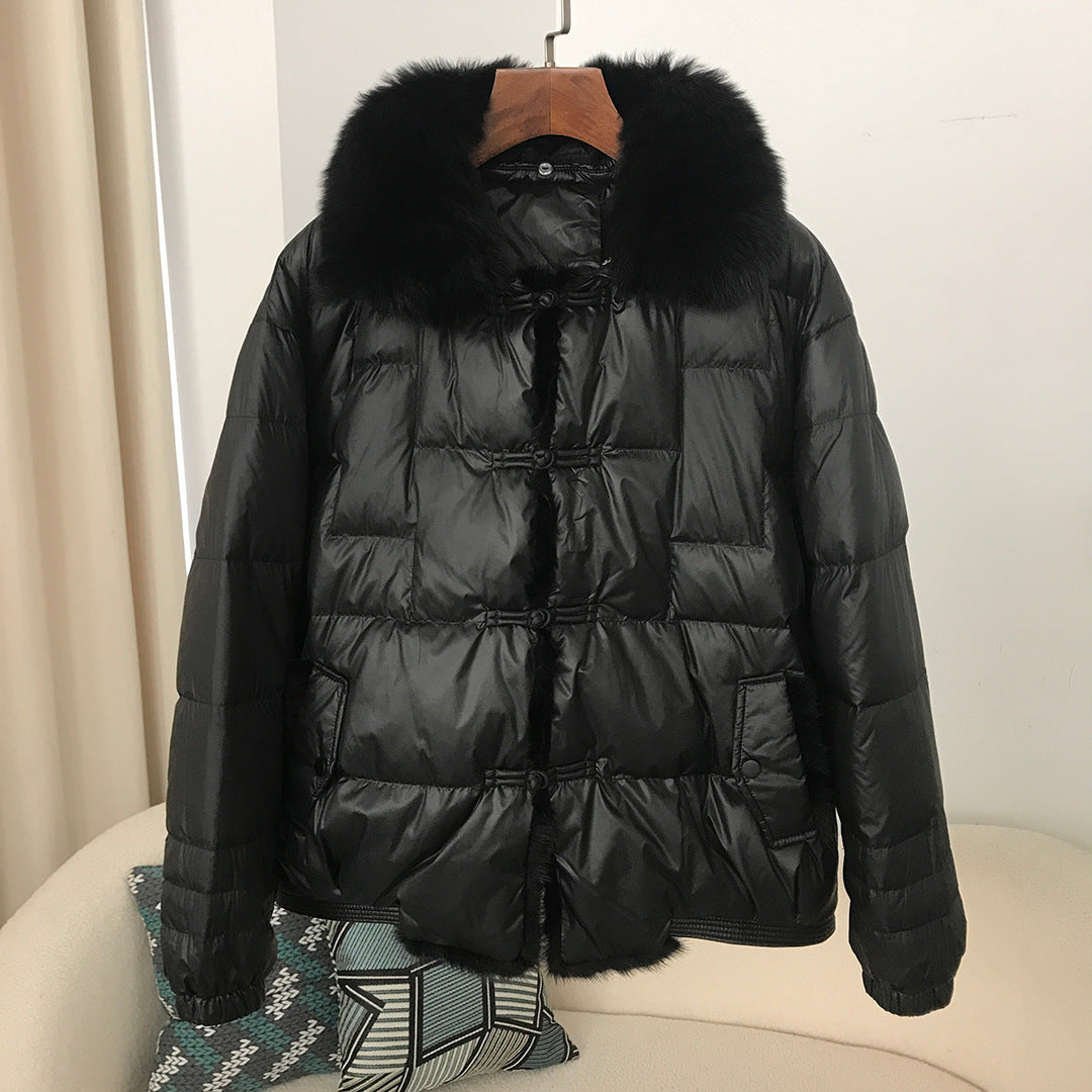 Down Jacket Short Loose Fashion Retro Patchwork Coat - Black / M