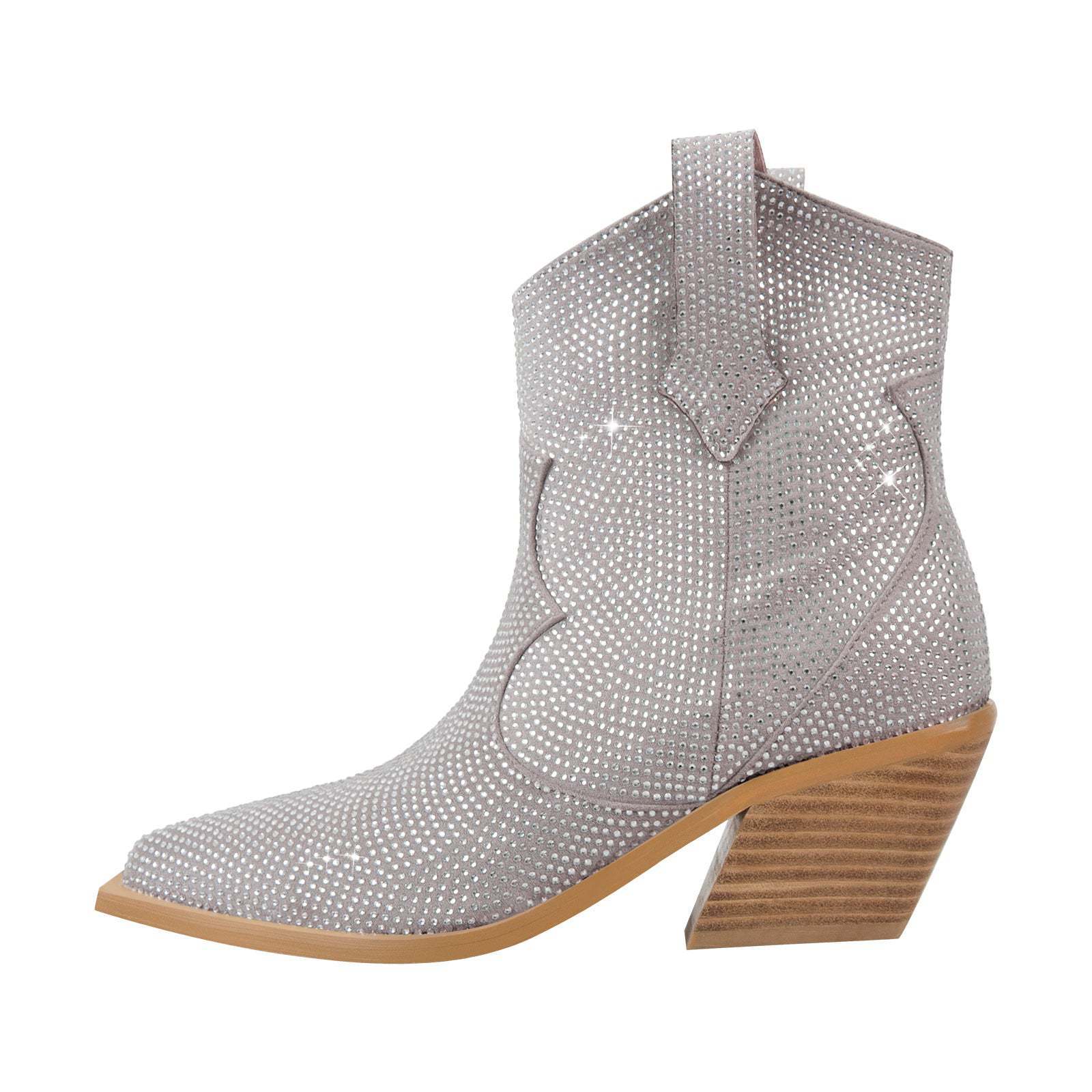 Green Pointed Baby’s Breath Rhinestone Chunky Heel Sleeve - Silver / 35