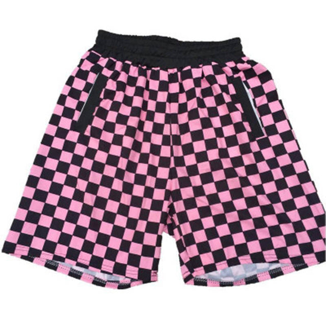 Harajuku Hiphop Checkered Summer Shorts Men Casual Hot - Black Pink / L