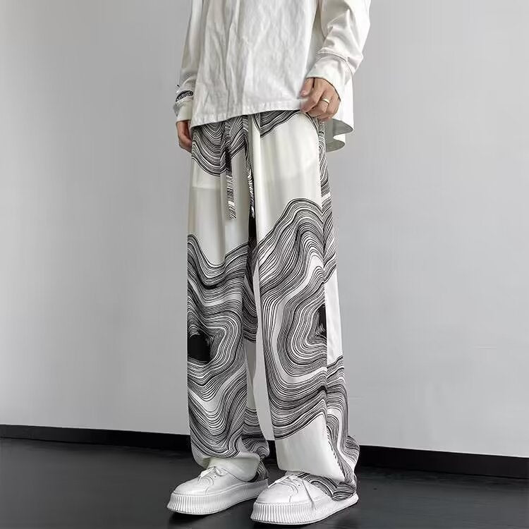 Summer Thin Hong Kong Casual Baggy Straight Trousers - White / M