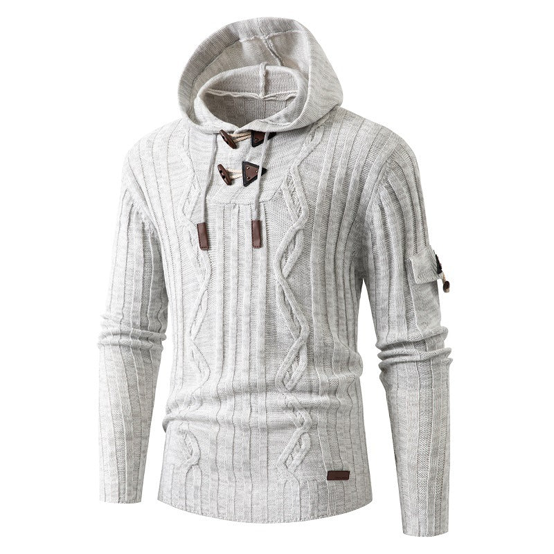 Horn Button Slim Fit Men’s Sweater - White / S