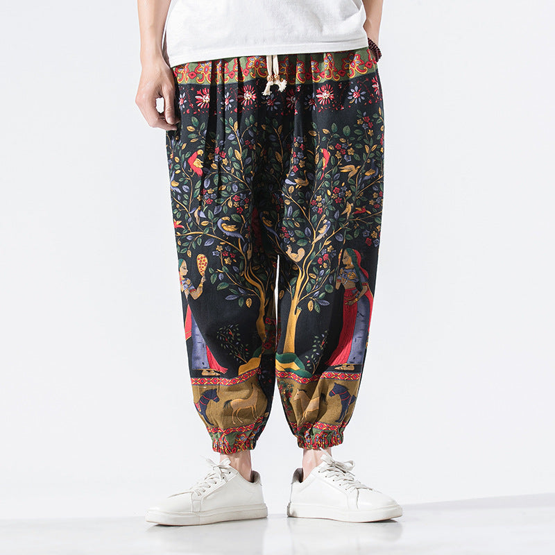 Chinese Style Cotton Linen Nine Point Loose Large Size Casual Pants - Figure / 5XL