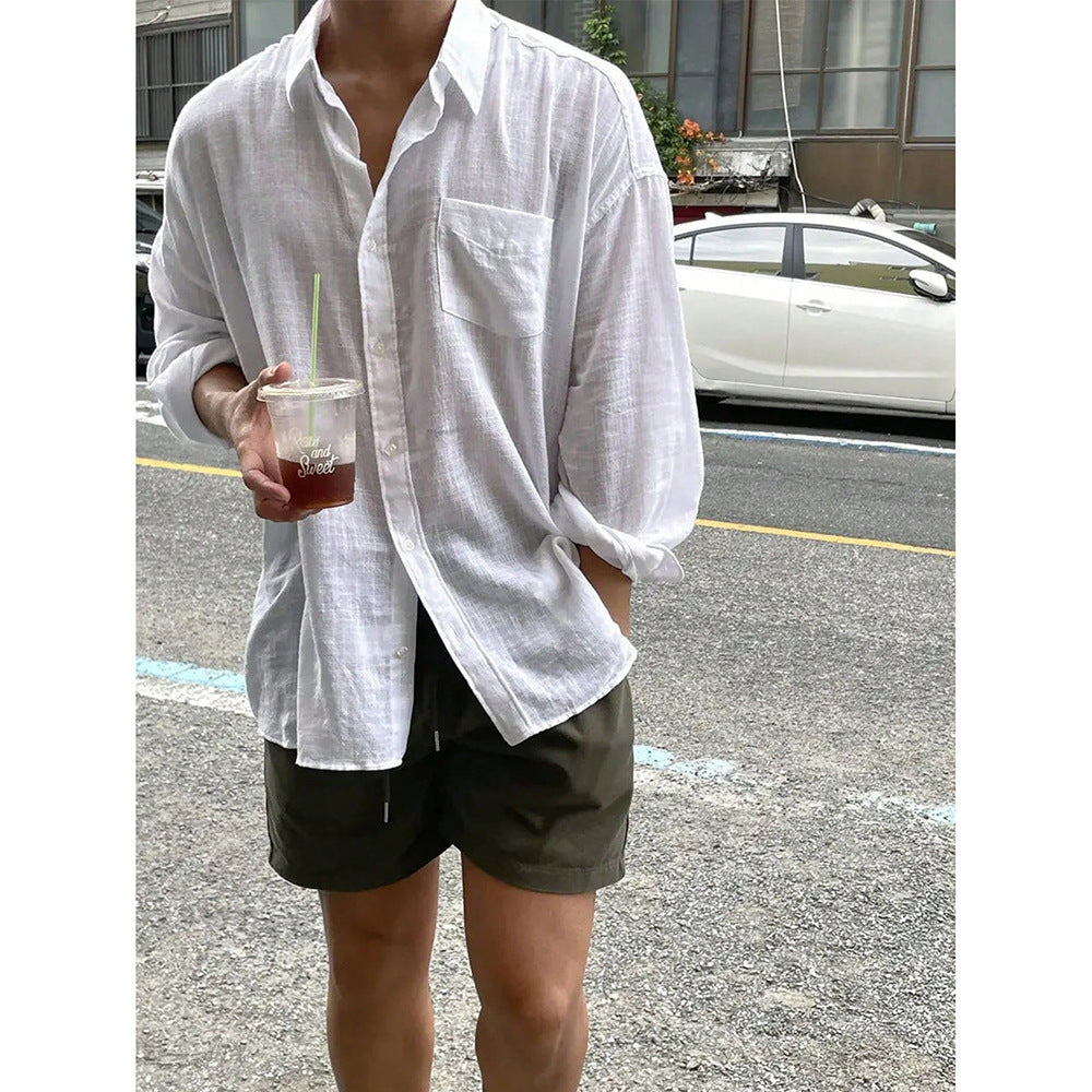 Korean Style Breathable Long Sleeves Shirt - White / M