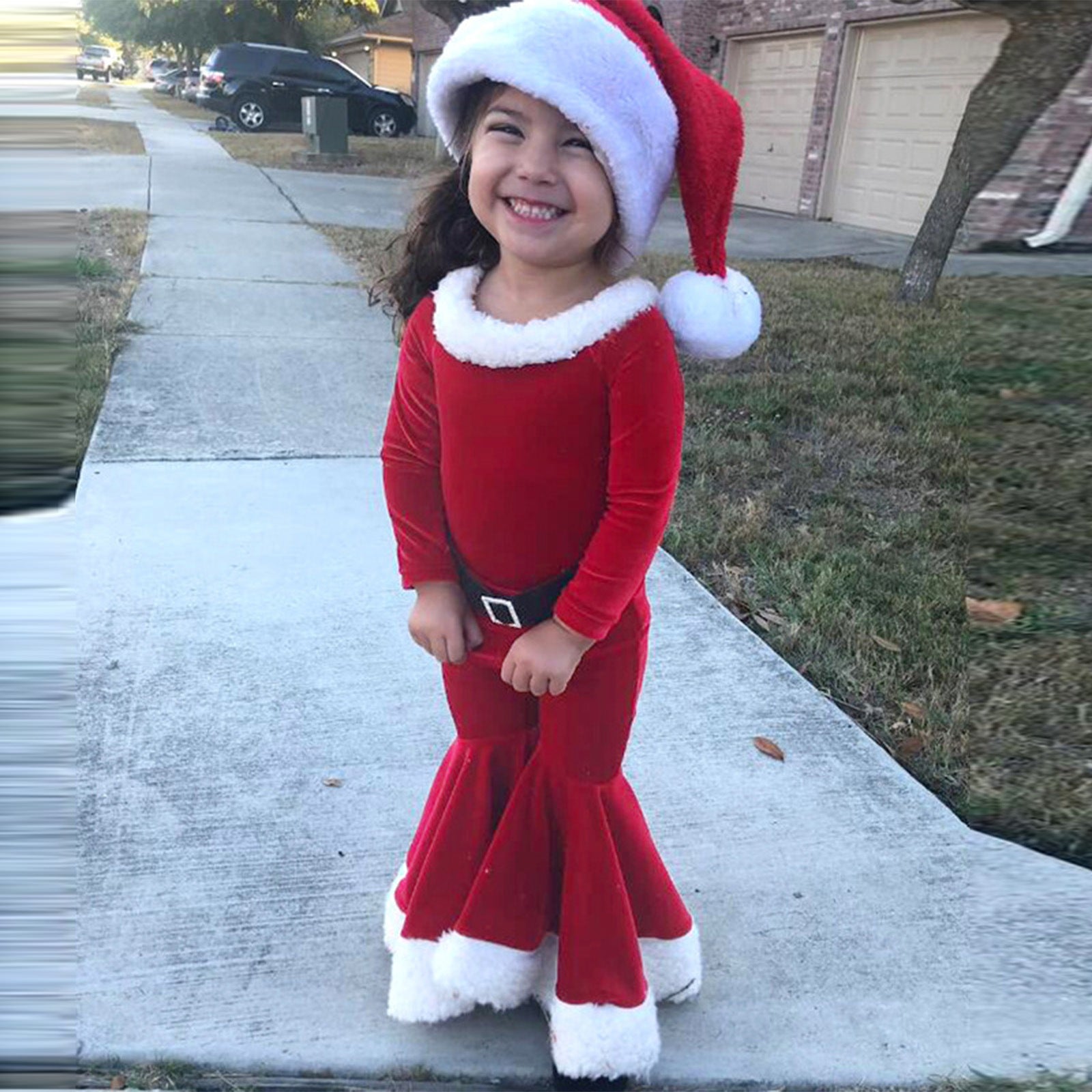 Winter Christmas Long-sleeved Shirt Bell Bottoms Hat Three-piece Children’s Clothing - Red / 80cm