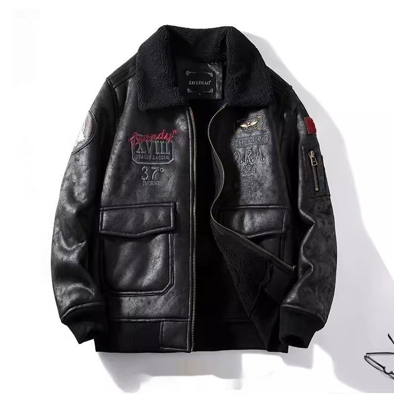 Lambswool Fleece-lined Thickened Suede Fabric Jacket - Black / M