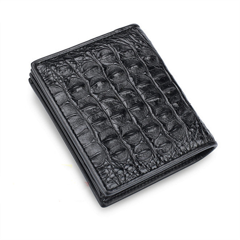 Leather Short Large Banknotes Multi-card Position Leather Clutch Small Wallet Bag - Black