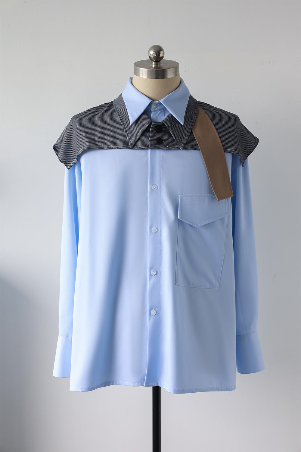 Fake Two Piece Contrasting Workwear Shirt Men’s Light Blue - Light Blue / M