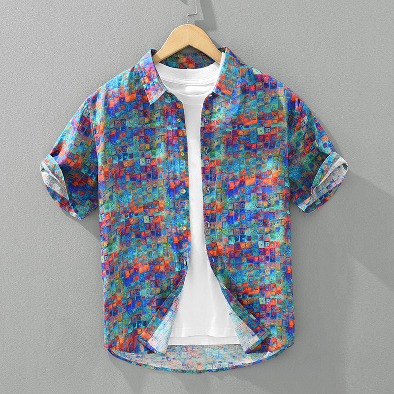 New Casual Printed Men’s Short Sleeve Shirt - Color / M