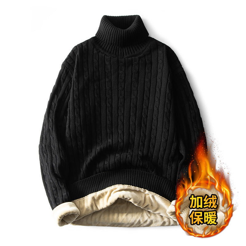 Men’s Fleece-lined Thick Neck Sweater - Black / M