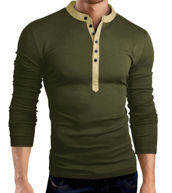 Men’s Long Sleeve V-Neck Slim T-Shirt - Army green / XXL