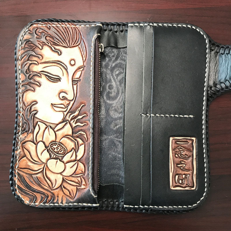 Men’s Top Layer Cow Leather Carving Wallet - Neili Buddha Version