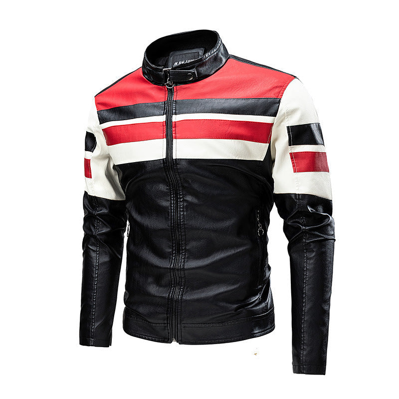 Motorcycle Stitching Leather Jacket Men Stand Collar Retro - Brick Red 2288 / M
