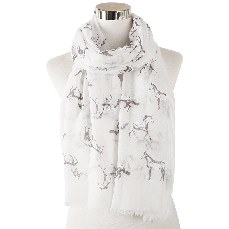 New Running Horse Scarf Animal Print Scarf - White