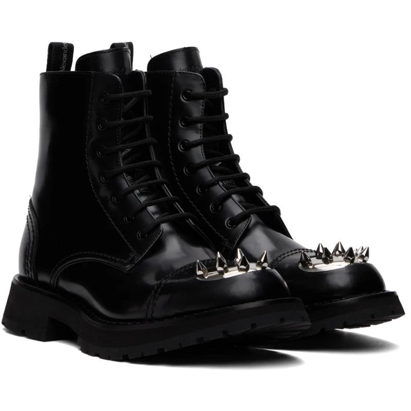 Black leather studded combat boots showcasing luxury fashion for all and high-end online style