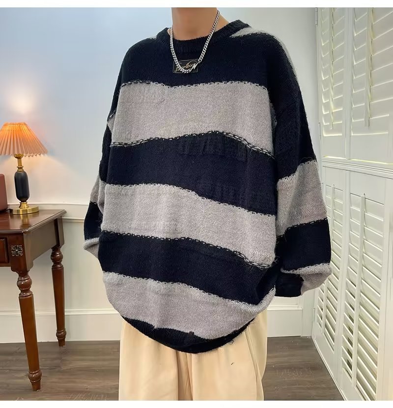 Simple All-match Round Neck Pullover Sweater - Gray / M
