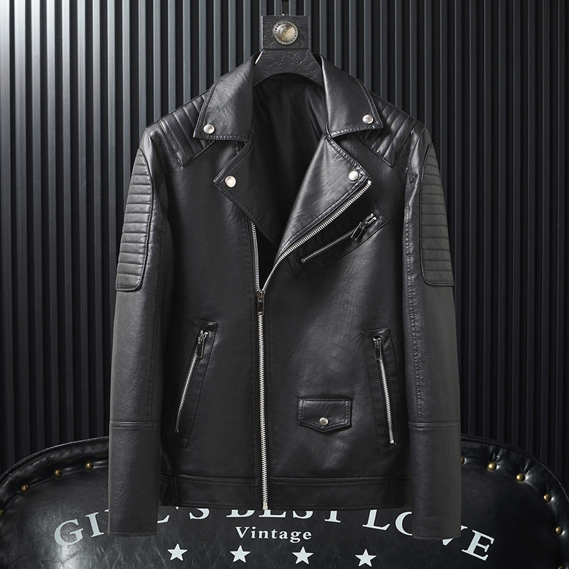 Spring And Autumn Slim-fitting Biker Leather Jacket - Black / M