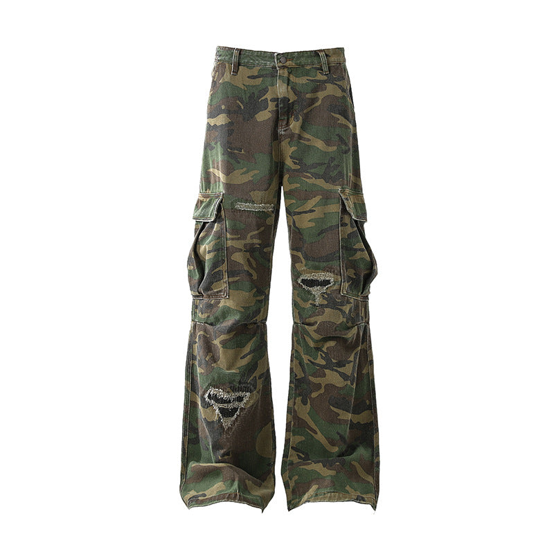 Men’s American Casual Loose Hole Camouflage Pants - Camouflage / S