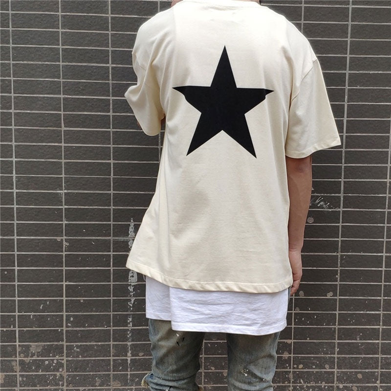 Five-pointed star double line T-shirt high street loose trend