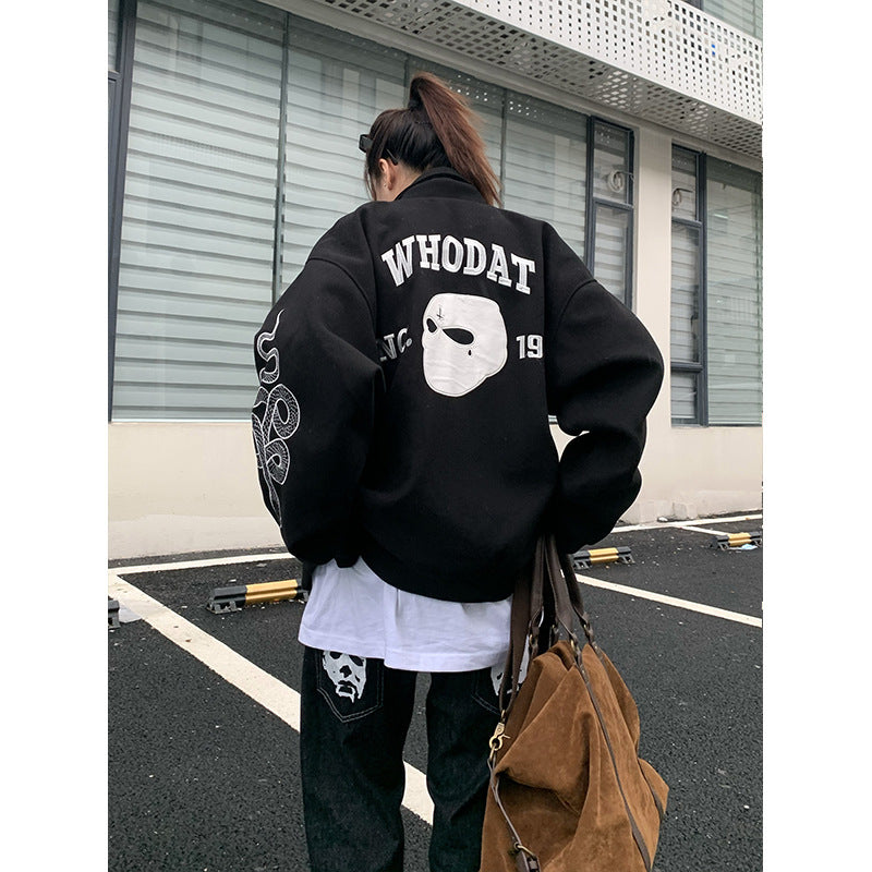 American Street Mask Letter Loose Jacket - Black / M