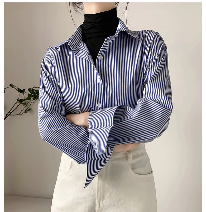 Blue Professional Striped Shirt For Women - Blue Stripes / S