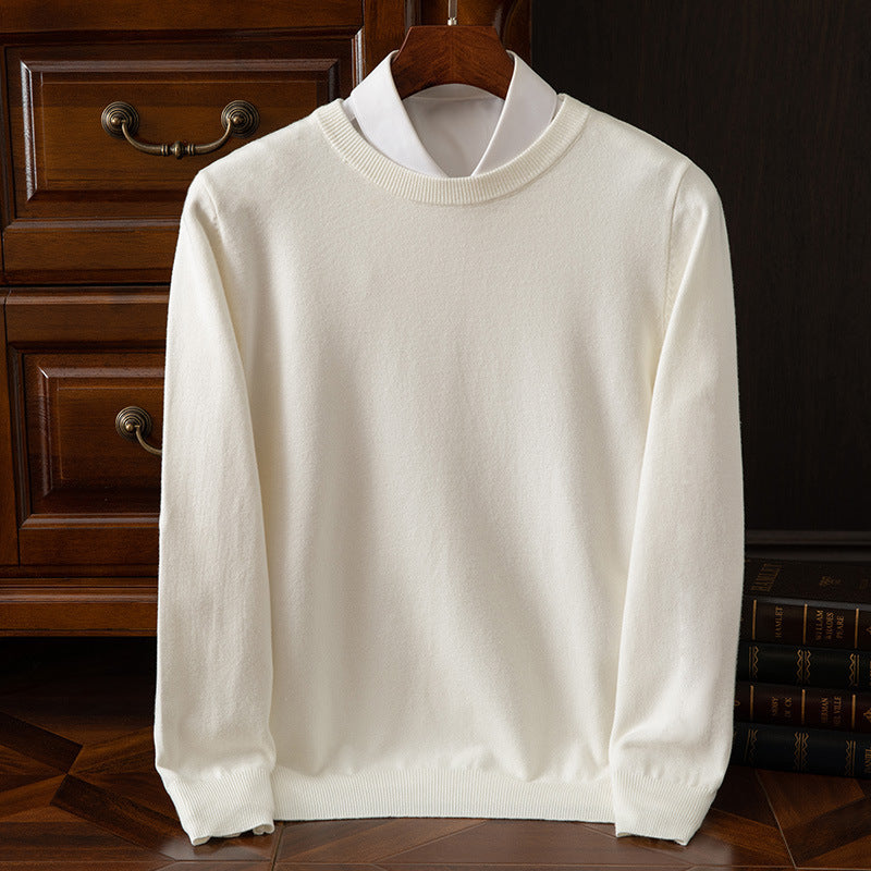 Round Neck Pullover Bottoming Shirt Casual Business Loose Long Sleeve Sweater - White / S