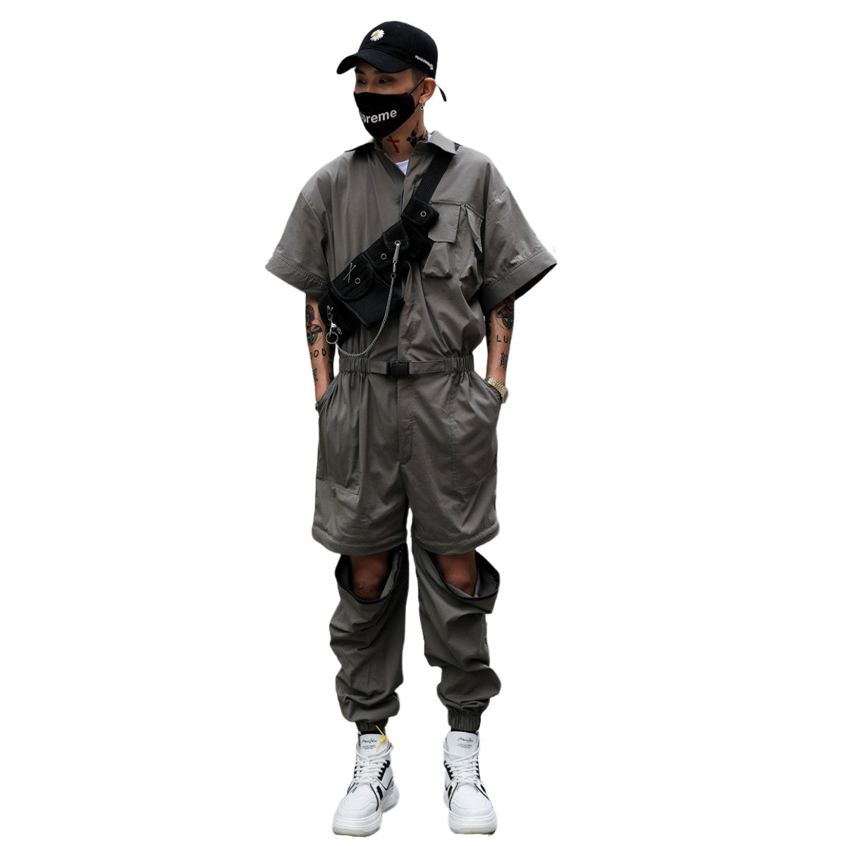 One Piece Loose Bodysuit Trend Detachable Jumpsuit - Grey / M