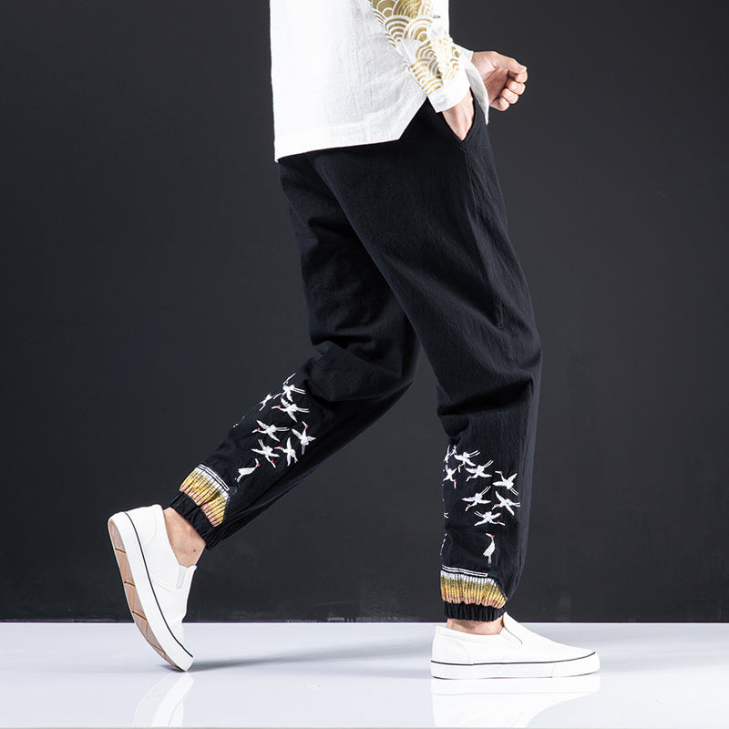 Chinese style men’s plus size casual pants - Black / L