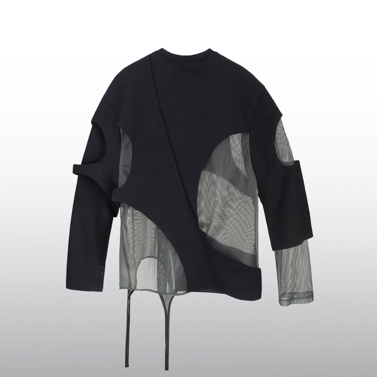 Diaper Hollow Structure Mesh Splicing Long Sleeved T-shirt - Black / S