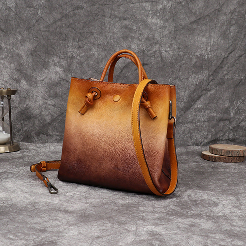 Vintage Cowhide Bucket Bag Zipper Pocket Luxury Find - Retro yellow