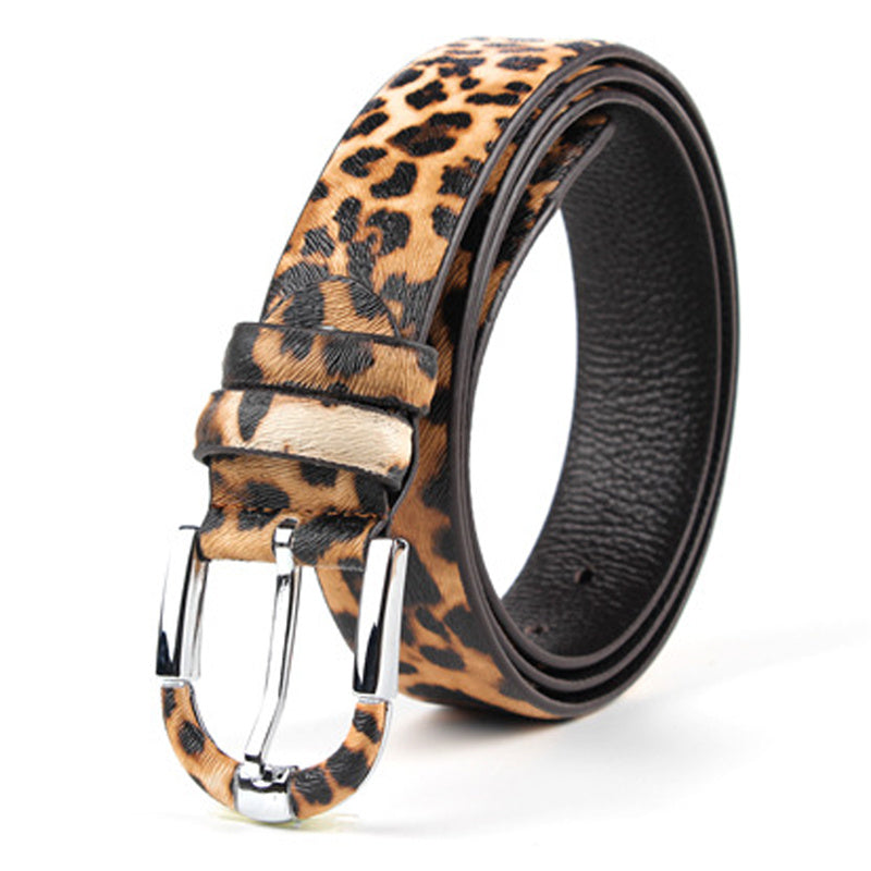 Women’s Leopard Leather Belt - Silver / 120 CM