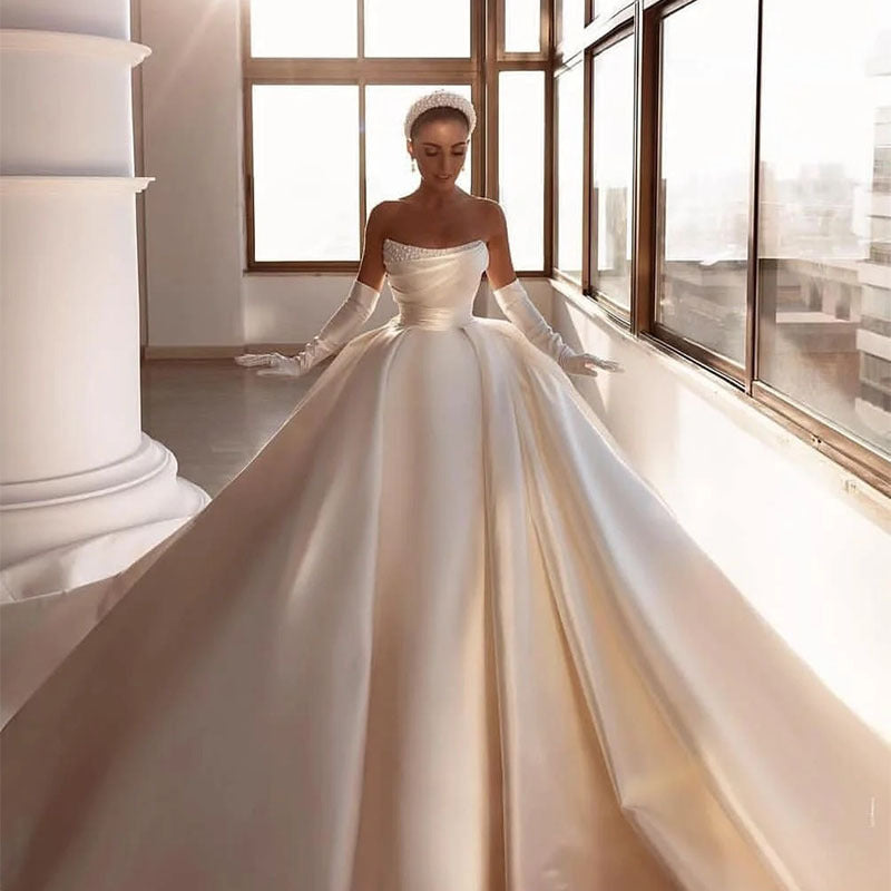 Women’s Satin Bridal Strapless Dress - Ivory white / M