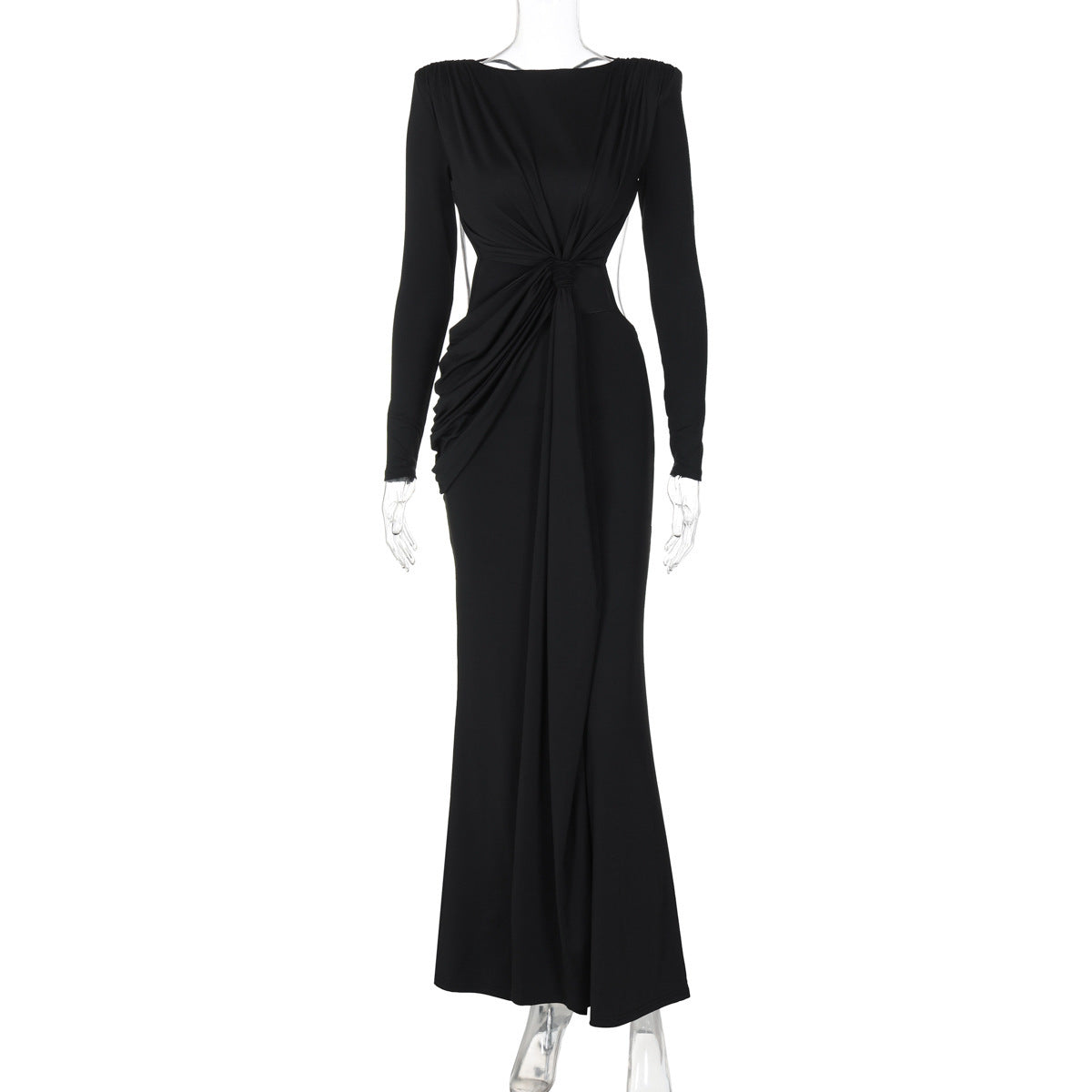 Women’s Sexy Hot Girl Back Hollow-out Slim-fit Long Sleeve Dress - Black / S