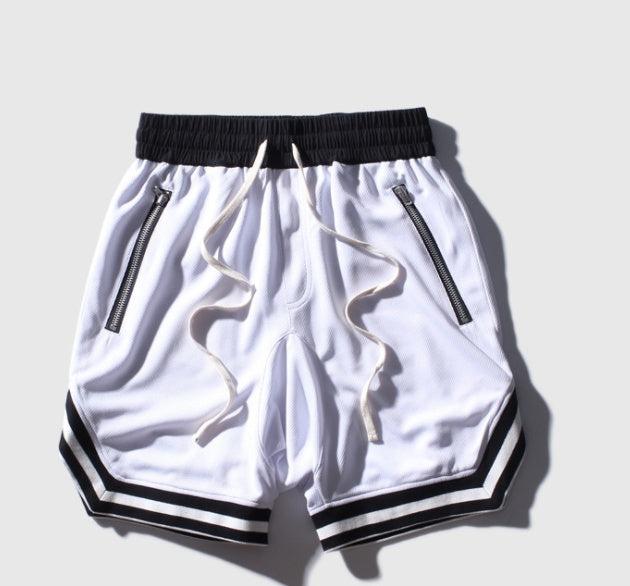 Basketball pants zipper men’s casual pants men’s shorts - White / XXL