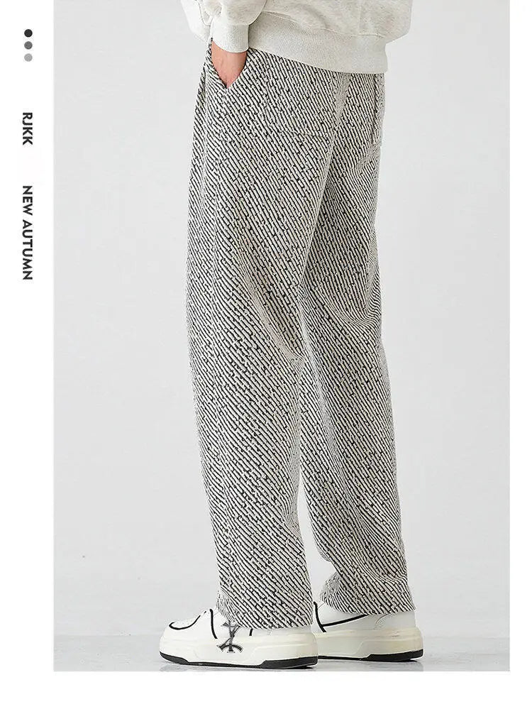 Chenille Slanted Stripe Casual Pants Men’s Loose Wide-leg Pants Silver Silk Sweatpants