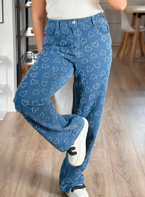 Denim Trousers Love Crochet Wash Straight