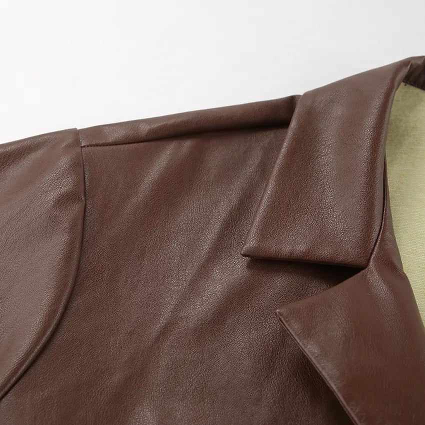 Women’s Elegant Suit Collar Loose Leather Coat