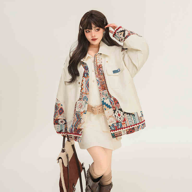 Jacquard Splicing Motorcycle PU Leather Jacket